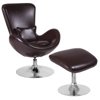 Flash Furniture CH-162430-CO-BN-LEA-GG Egg Series Brown Leather Side Reception Chair with Ottoman 